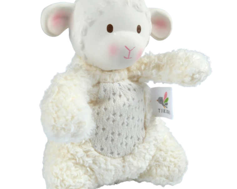 Tikiri Bahbah the Lamb Baby Soft Toy w/ Natural Rubber Teether - hip-kid