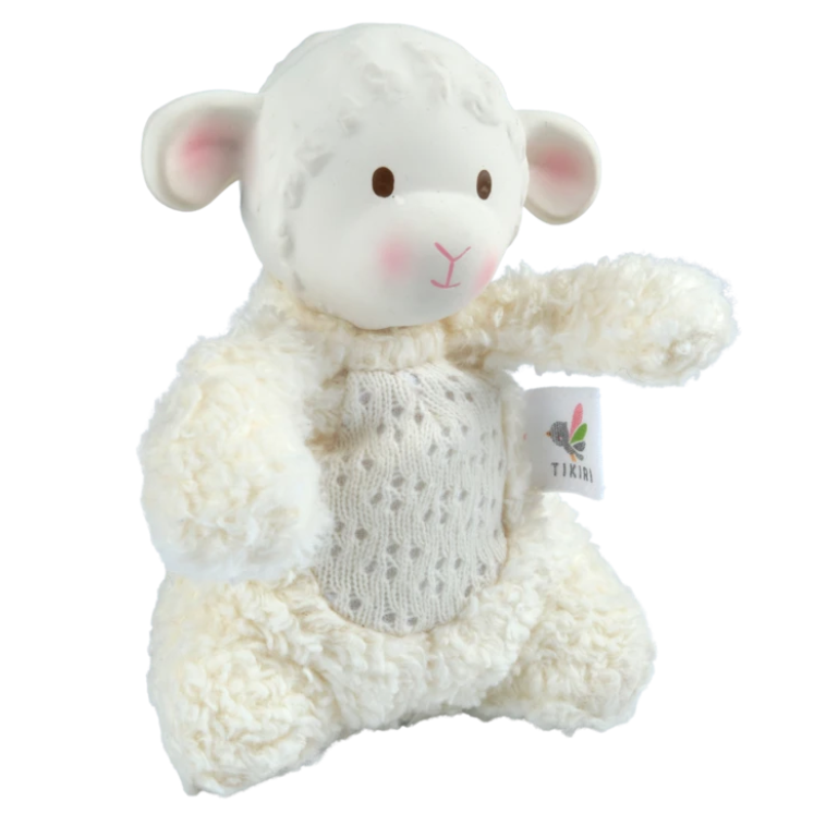 Tikiri Bahbah the Lamb Baby Soft Toy w/ Natural Rubber Teether - hip-kid