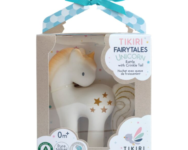 Tikiri Shining Star Unicorn Natural Rubber Rattle w/Crinkle Tail - hip-kid