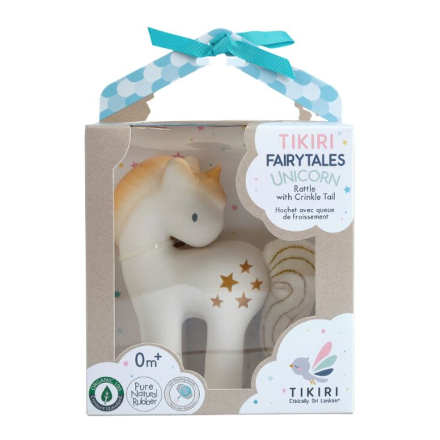 Tikiri Shining Star Unicorn Natural Rubber Rattle w/Crinkle Tail - hip-kid