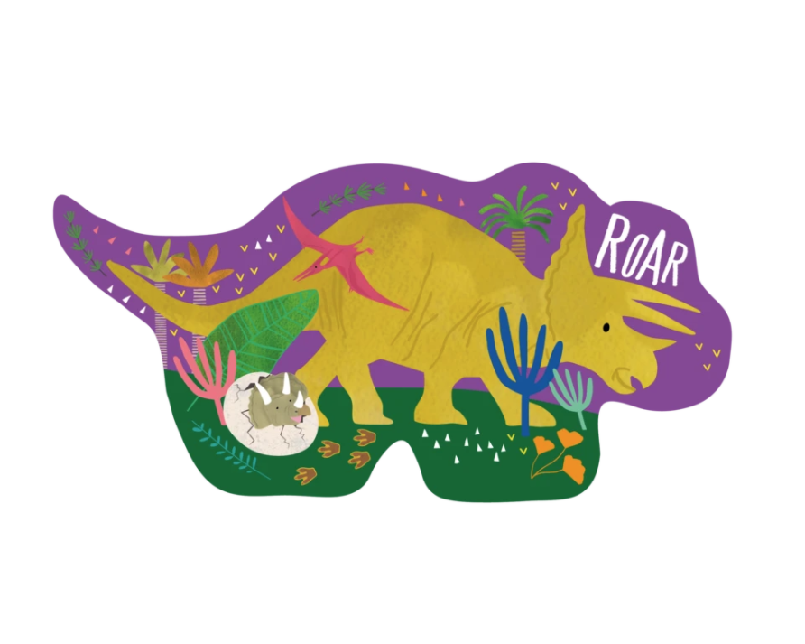 Floss and Rock Dinosaur 12 PC Shaped Jigsaw Puzzle - hip-kid