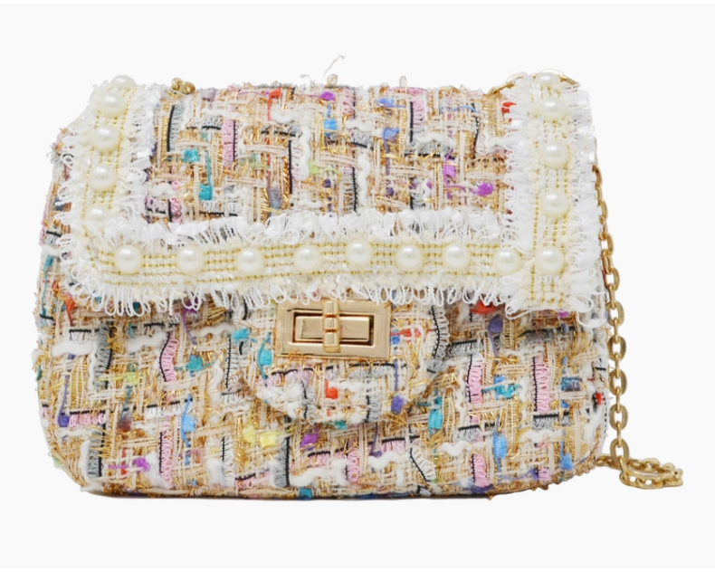 Zomi Gems - Tiny Treats Tweed Pearl Mini Bag - White - hip-kid