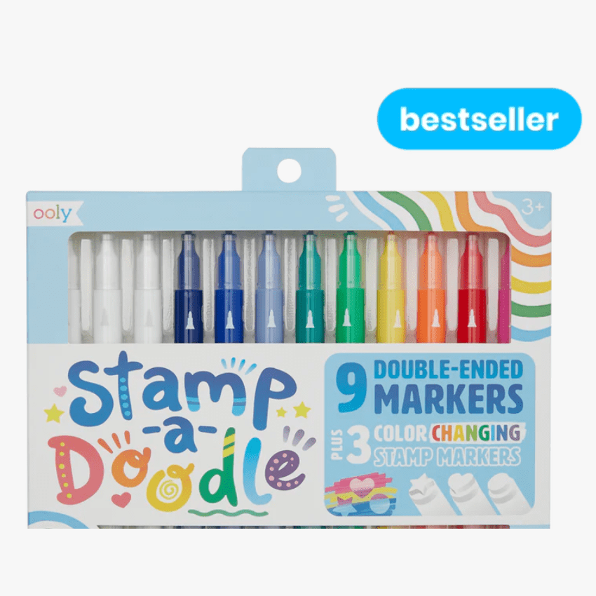 Ooly Stamp-A-Doodle Double Ended Markers (Set of 12 w/ 9 colors) - hip-kid