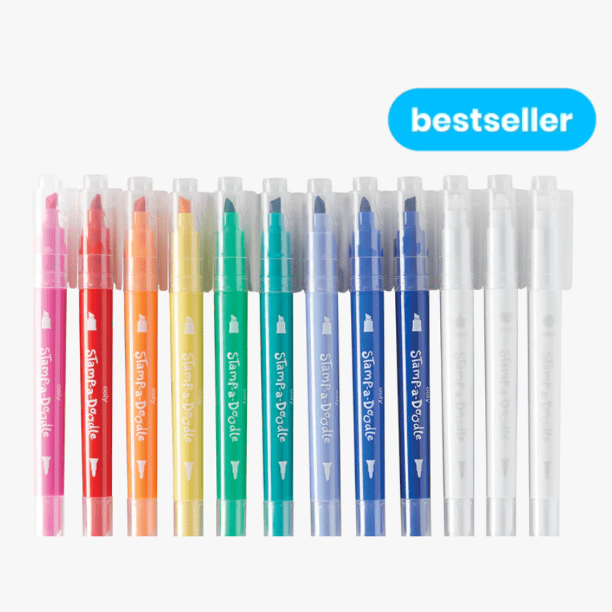 Ooly Stamp-A-Doodle Double Ended Markers (Set of 12 w/ 9 colors) - hip-kid