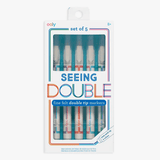 OOLY Seeing Double Fine Felt Double Tip Markers - Set of 5 - 10 Colors - hip-kid