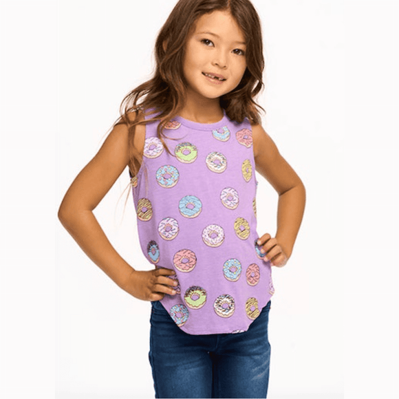 Chaser Girls Vintage Jersey Shirttail Muscle Tank - Electric Blue Donut - hip-kid