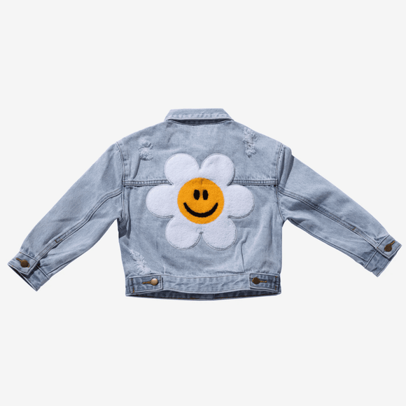 Petite Hailey Patched Denim Jacket - White Daisy - hip-kid