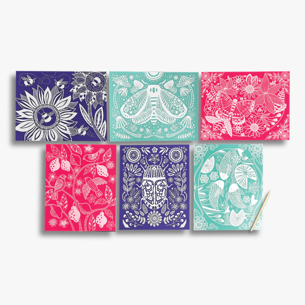 OOLY Scratch & Shine Foil Scratch Art Kits - Glorious Gardens - hip-kid