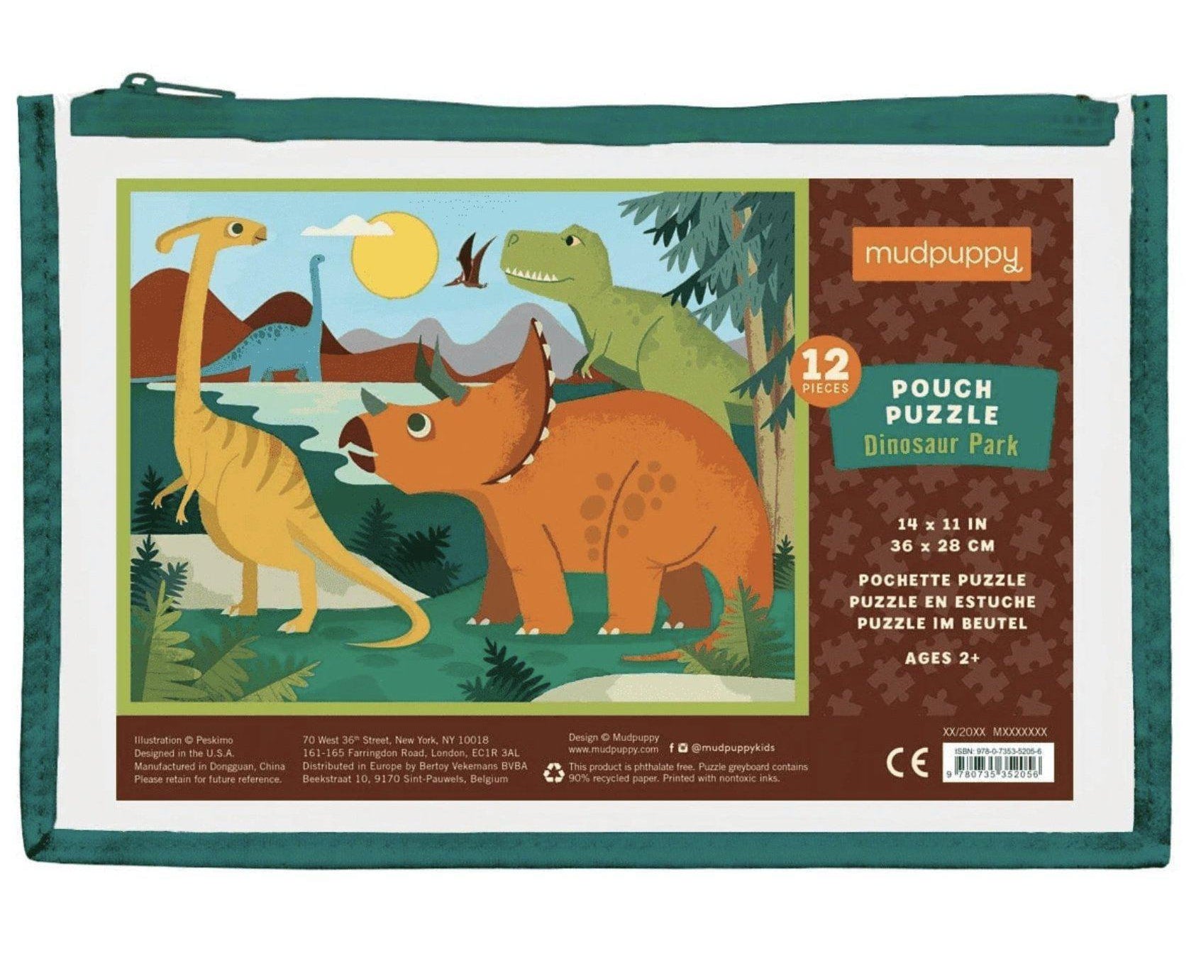 Mudpuppy 12 pc Pouch Puzzle - Dinosaur Park-HACHETTE-hip-kid