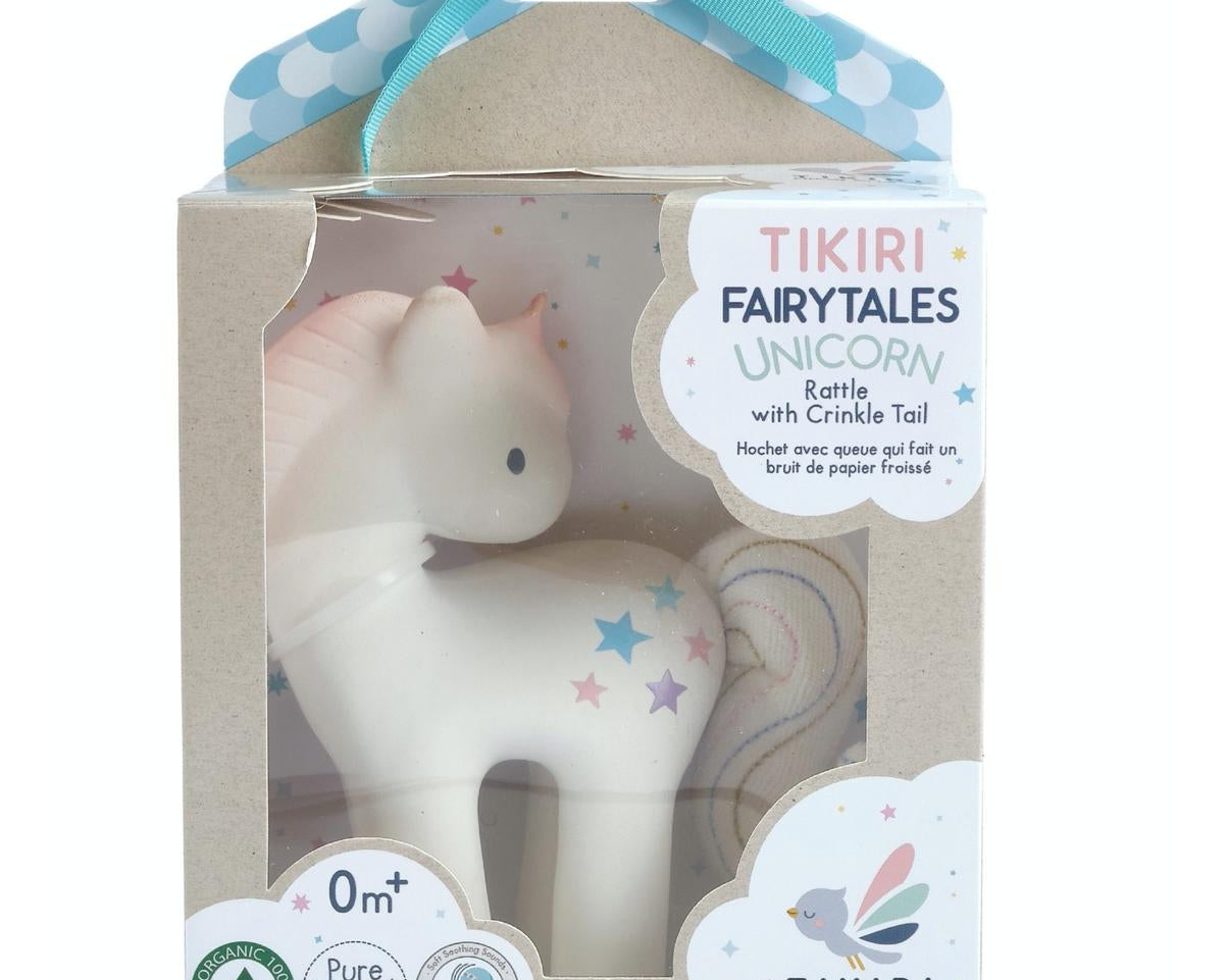 Tikiri Cotton Candy Unicorn Natural Rubber Rattle w/Crinkle Tail-TIKIRI-hip-kid